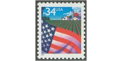 #3469  Flag over Farm, Water-Activated Sheet Stamp