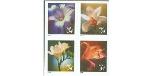 #3490a Four Flowers, Self-adhesive Block of Four