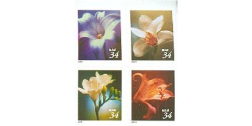 #3490b Four Flowers, Booklet Pane of Four from Vending Book