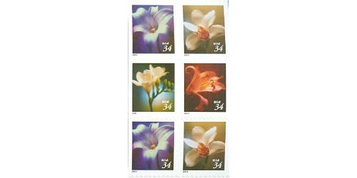 #3490c Four Flowers, Booklet Pane of Six from Vending Book