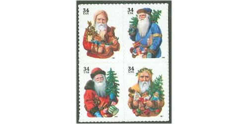 #3537-40 Santas, Set of Four Singles from Sheet of 20 Stamps