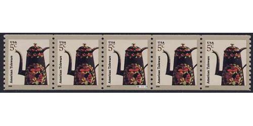 #3612 American Toleware, PNC Plate Number Coil Strip of 5, #S111