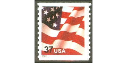 #3631 USA & Flag, Coil Stamp - Water-Activated Perforated 10