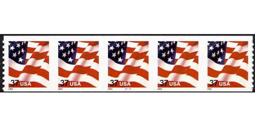 #3632 Flag , PNC Plate Number Coil Strip of 5, #3333A