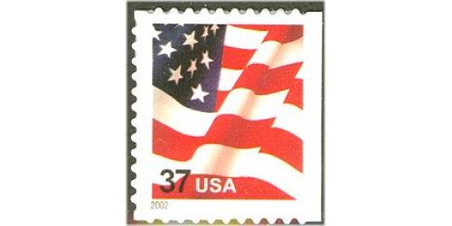 #3634 USA & Flag, Booklet Single, (Large 2002 date)