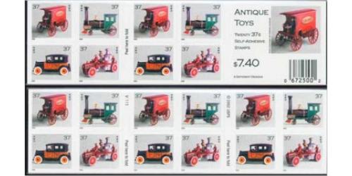 #3645h Antique Toys, Double-Sided Covertible Booklet, "2003" Year Date