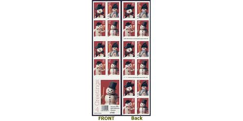 #3687b Snowman, Double-sided Booklet Pane of 20