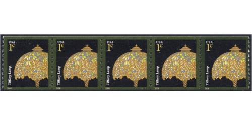 #3758Av Tiffany Lamp, 2008 Year Date, PNC Plate Number Strip of 5