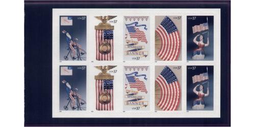 #3780b1 Old Glory, Pane of Ten, Flag on Backing Paper 1