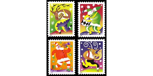 #3821-24 Christmas - Holiday Music Makers, Set of Four Singles From Pane of 20