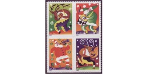 #3824a Christmas - Holiday Music Makers, Block of Four from Pane of 20