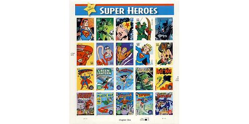 #4084 DC Comic Book Super Heroes, Sheet of 20 Different Stamps