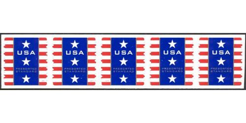 #4157 Patriotic Banner, PNC Plate Number Coil Strip of 5, #V111 
