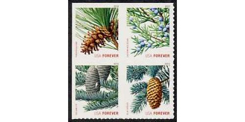 #4485a Holiday Evergreens, (Forever Stamp) Block of Four ATM
