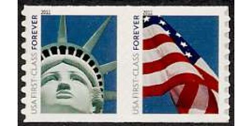 #4491a Forever Liberty & Flag Stamps, Coil Pair, "4EVR"