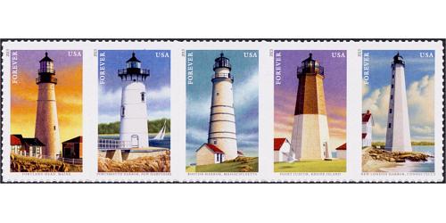 #4795a New England Coastal Lighthouses, Strip of Five