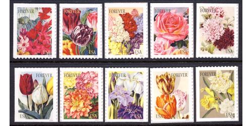 #5042-51 Botanical Art, Set of Ten Single Stamps from Booklet of 20