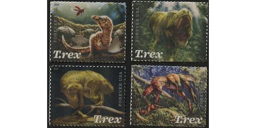 #5410-13 Tyrannosaurus Rex, Set of Four Single Stamps