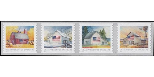 #5687a US Flags on Barns, Coil Strip of Four (Presorted Standard) (2022)