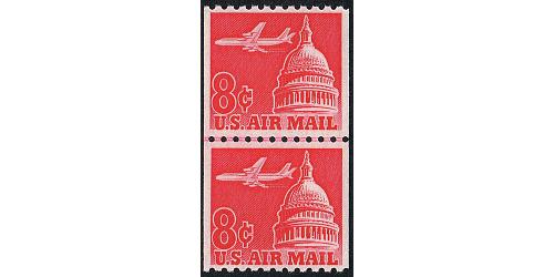 #C65a 8¢ Carmine Plane & Capitol, Coil Line Pair  Tagged
