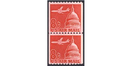 #C65 8¢ Plane & Capitol, Coil Line Pair