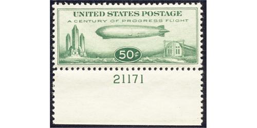 #C18  50¢ Graf Zeppelin, Green, Plate Number Single VF NH