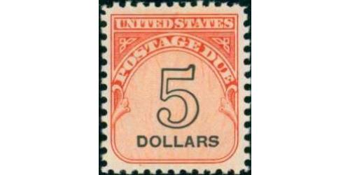 #J101 $5.00 Postage Due, Shiny Gum