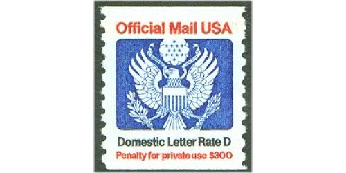 #O139 Official Mail Eagle Coil, "D" Rate (22¢)