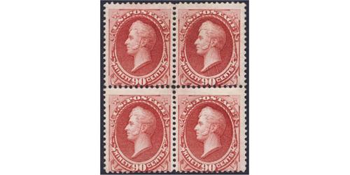 #191 90¢ Perry Carmine, LH Block of Four