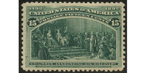 #238 15¢ Columbus Announcing Discovery, Dark Green, VF NH