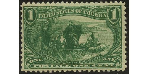 #285 1¢ Jacques Marquette, Green, F-VF NH