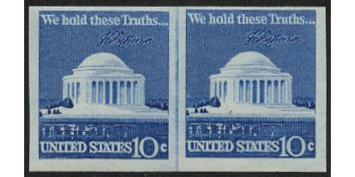 #1520b Jefferson Memorial, Imperforate Joint Line Pair