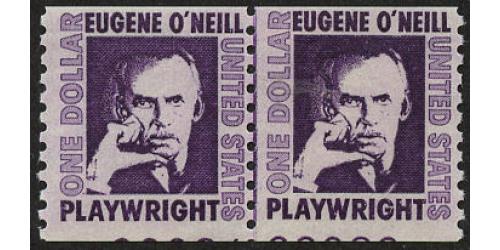 #1305C Eugene O'Neill, Coil Line Pair, Shiny Gum, Partial Plate Number