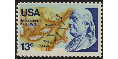 #1690 Benjamin Franklin, Misregistered - Light Blue Shifted High