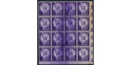 #1035 Liberty, Terrific Ink Smear in Block of 16