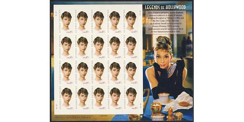#3786 Audrey Hepburn, Legends of Hollywood, Souvenir Sheet of 20
