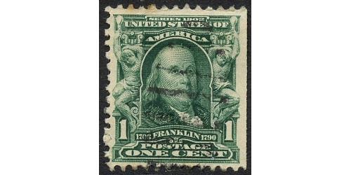 #300b 1¢ Franklin Blue Green, Booklet Single