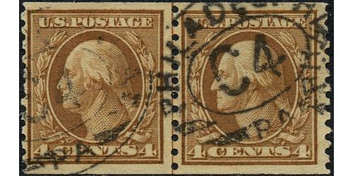 #457 4¢ Washington, Brown, Coil Line Pair