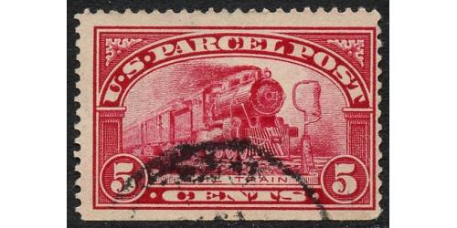 # Q5 5¢ Mail Train, Carmine Rose