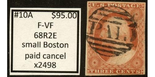 #10A 3¢ Washington, Fine - Very Fine, 68R2E, Paid Cancel