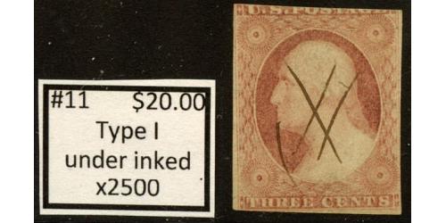 #11 3¢ Washington, Type I, Under Inked