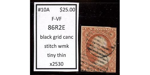 #10A 3¢ Washington, F-VF, Type 11 Stitch Watermark 82R2E