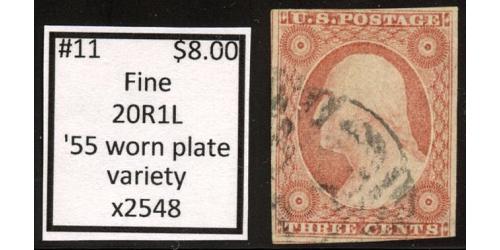 #11 3¢ Washington, Fine, 20R1L