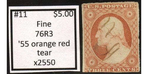 #11 3¢ Washington, Fine, '55 Orange Red, 76R3