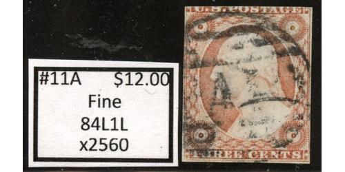 #11A 3¢ Washington, Fine, 84L1L
