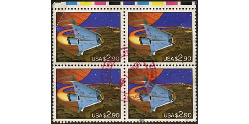 #2543 Priority Mail $2.90, Futuristic Space Shuttle, Block of Four (USED)