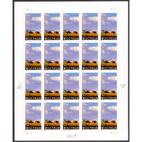 #3206 Wisconsin Statehood, Sheet of 20 Stamps, Second Printing