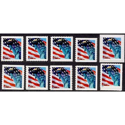 #3978//85 Flag & Lady Liberty, Denominated, Complete Set 10