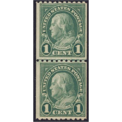 #604 1¢ Franklin Coil Line Pair, Perforated 10 Horizontally