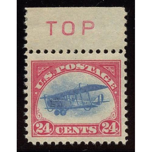 #C3 24¢ Carmine Rose & Blue, Curtis Jenny, NH, VF, Margin Single Red "TOP"